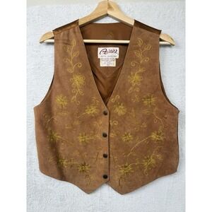 Vintage Agapo Suede Leather Embroidered Floral Vest P/L Western Festival Rodeo